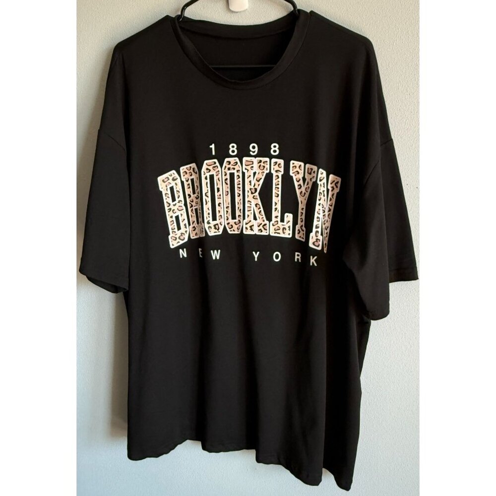 Shein Brooklyn NY T-Shirt Womens 1X Leopard Print Logo Short Sleeve Loose Fit